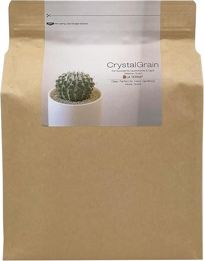 LA TERRA Soil for Succulents, Caudiciforms & Cacti, 3L (Medium Grain) Made in Japan– Nutrient-Enriched, Clean, No Mess, Reusable-Crystal Grain