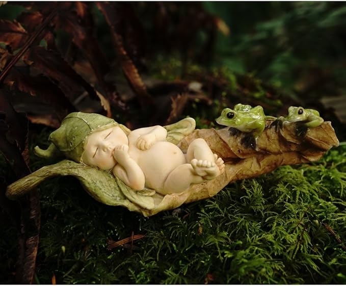 Top Collection Miniature Fairy Garden and Terrarium Statue, Sleeping Fairy Baby with Frogs