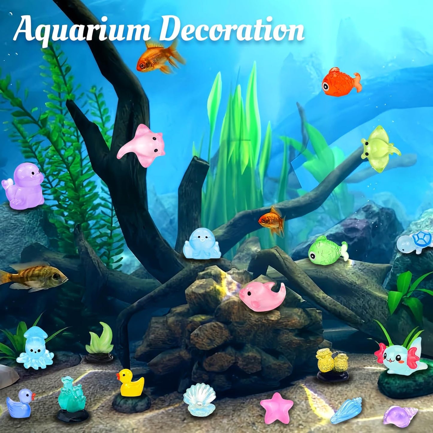 120 Pcs Luminous Mini Ocean Resin Animals Glow in The Dark Tiny Sea Animal Figures Marine Miniature Figurines for Crafts Micro Landscape Fairy Garden Aquarium Decoration
