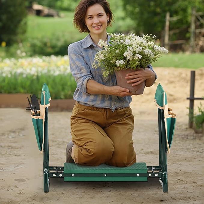 VEVOR Garden Kneeler and Seat Heavy Duty, Portable Garden Stool with 6'' EVA Kneeling Pad and 2 Tool Bags, Folding Garden Bench to Relieve Knee & Back Pain, Great Gifts for Seniors, Family Gardeners