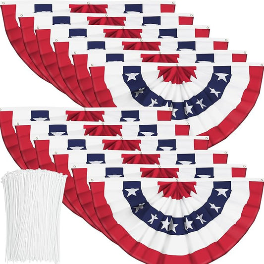 USA Pleated Fan American US Bunting Flag Patriotic Half Fan Banner With Canvas Header and Brass Grommets for 4th of July Memorial Day Indoor Outdoor Decoration (12, 1.5x3 Feet)