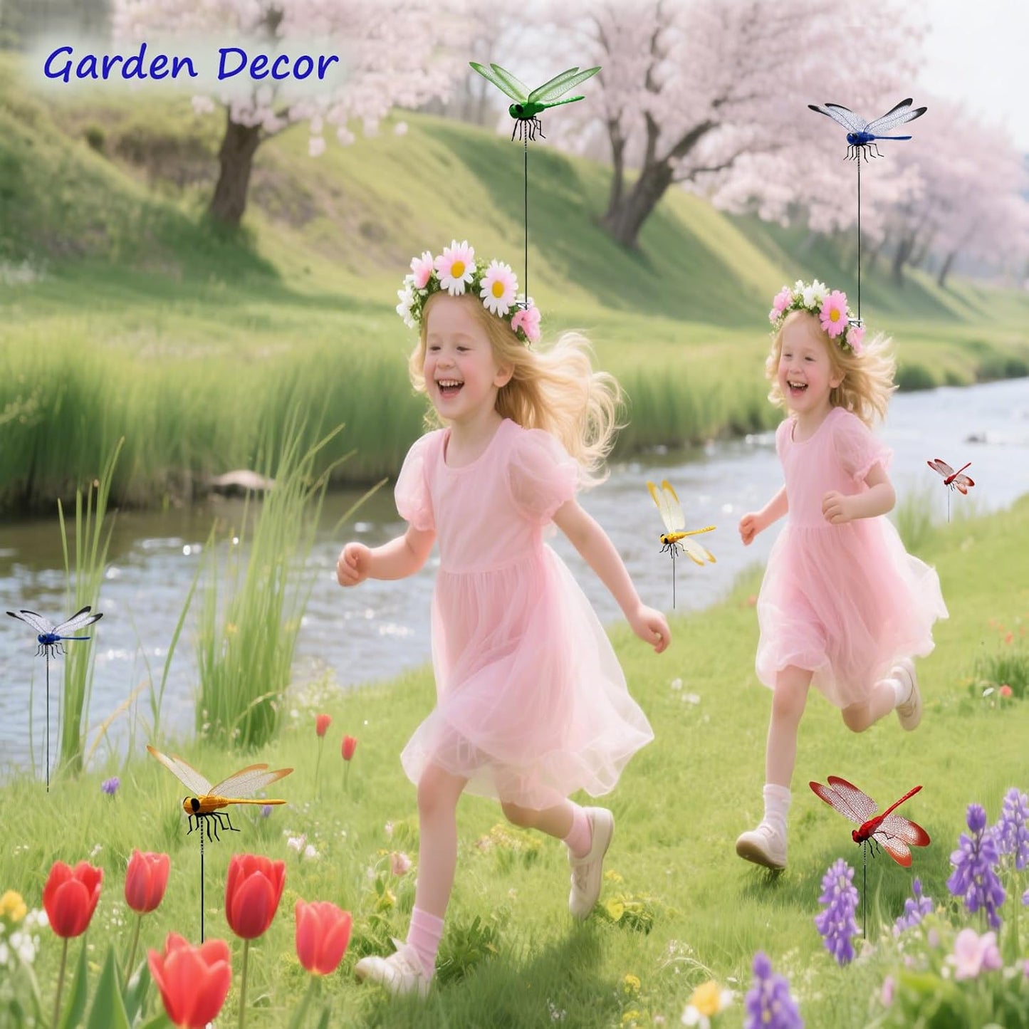 Dragonfly Clip on Hat, Dragonfly Garden Décor, 3D Fake Dragonflies the Deer or Horse Fly Nature Enemy to Scare Garden Fly for Indoor Outdoor Yard Patios Plants Flower and DIY Decoration(4Pcs-Colorful)