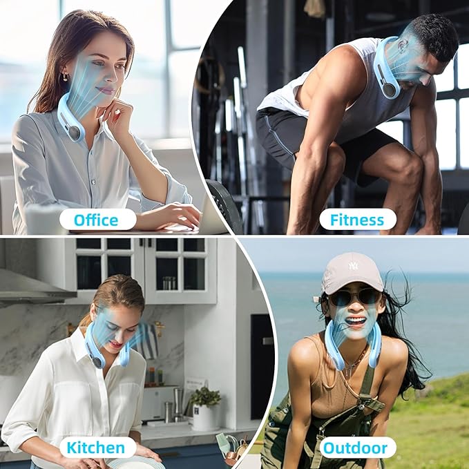 Portable Neck Fan,Hands Free Personal Wearable Bladeless Fan,6000mAh USB Rechargeable,360° Cooling,LED Display,4-Speeds,Birthday Gifts for Men Women Dad Mom,Christmas Gifts (Light blue)
