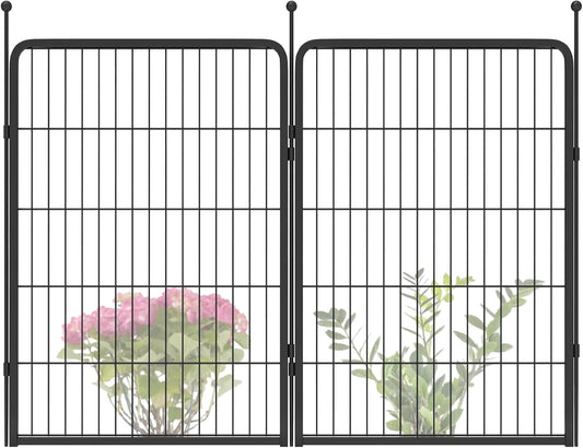 FXW Garden Fence Outdoor for The Yard – 40in(H) x 4.5ft(L) Heavy Duty Metal Animal Barrier for Dog and Rabbit, Decorative Dog Fence, 2 Panels, Black