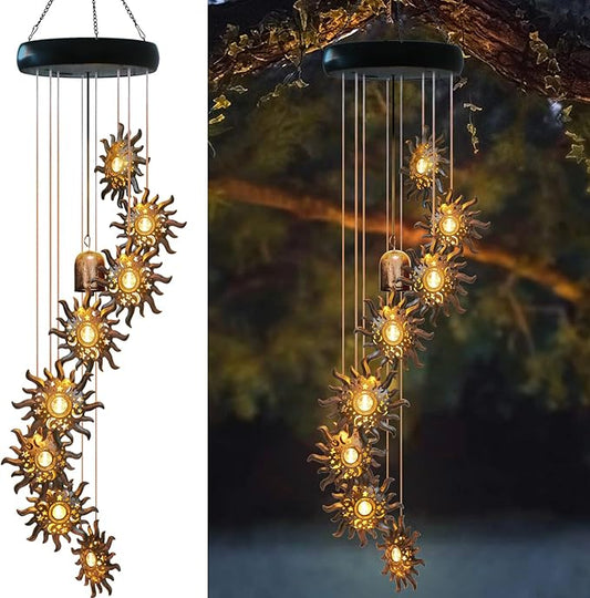 8 LED Solar Upgarde Sun Moon Star Wind Chimes Outdoor,Mom Gifts for Mothers Day Grandma Gift Sun Wind Chimes for Outside,Hanging Lights Warm LED,Outdoor Sun Decor,Gifts for Wife