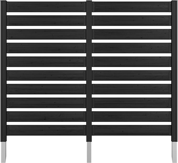 MUPATER 60” H×78” W Outdoor Privacy Screen, Wood Privacy Fence Panel for Hard Ground and Soil, 2 Way to Use, Air Conditioner Fence Kit, Trash Can Enclosure with Aluminum Stakes, Black (2 Panels)
