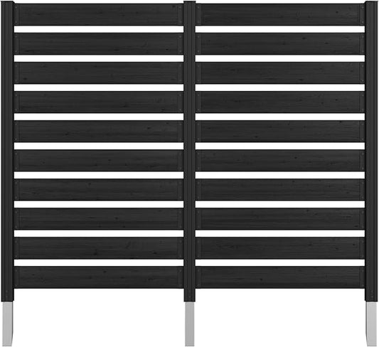 MUPATER 60” H×78” W Outdoor Privacy Screen, Wood Privacy Fence Panel for Hard Ground and Soil, 2 Way to Use, Air Conditioner Fence Kit, Trash Can Enclosure with Aluminum Stakes, Black (2 Panels)