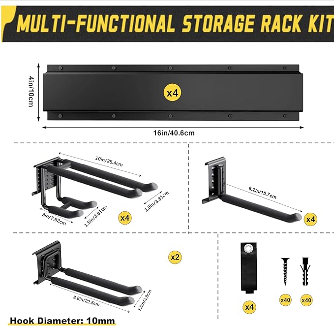 64'' Garage Tool Organizer Wall Mount, 18 PCS Adjustable Garden Tool Hanger Rack, Garage Hooks Heavy Duty, Shovel Holder Wall Mount, Storage Hooks for Hanging in Garage