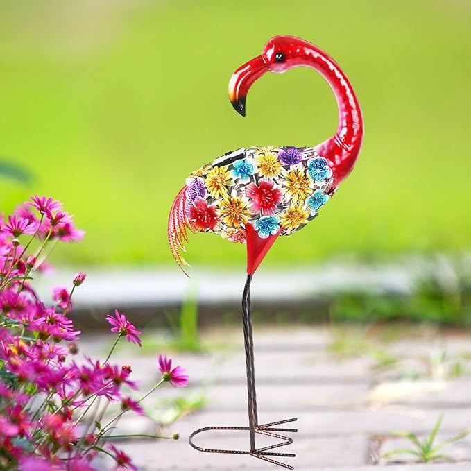 Solar Outdoor Garden Lights,25.3 Inch Height Metal Flamingo Sculptures Garden Statues,Mothers Day Ideal Gifts, Waterproof Path Lights Lawn Stake Ornaments for Patio Pathway Lawn Porch Yard Decoration