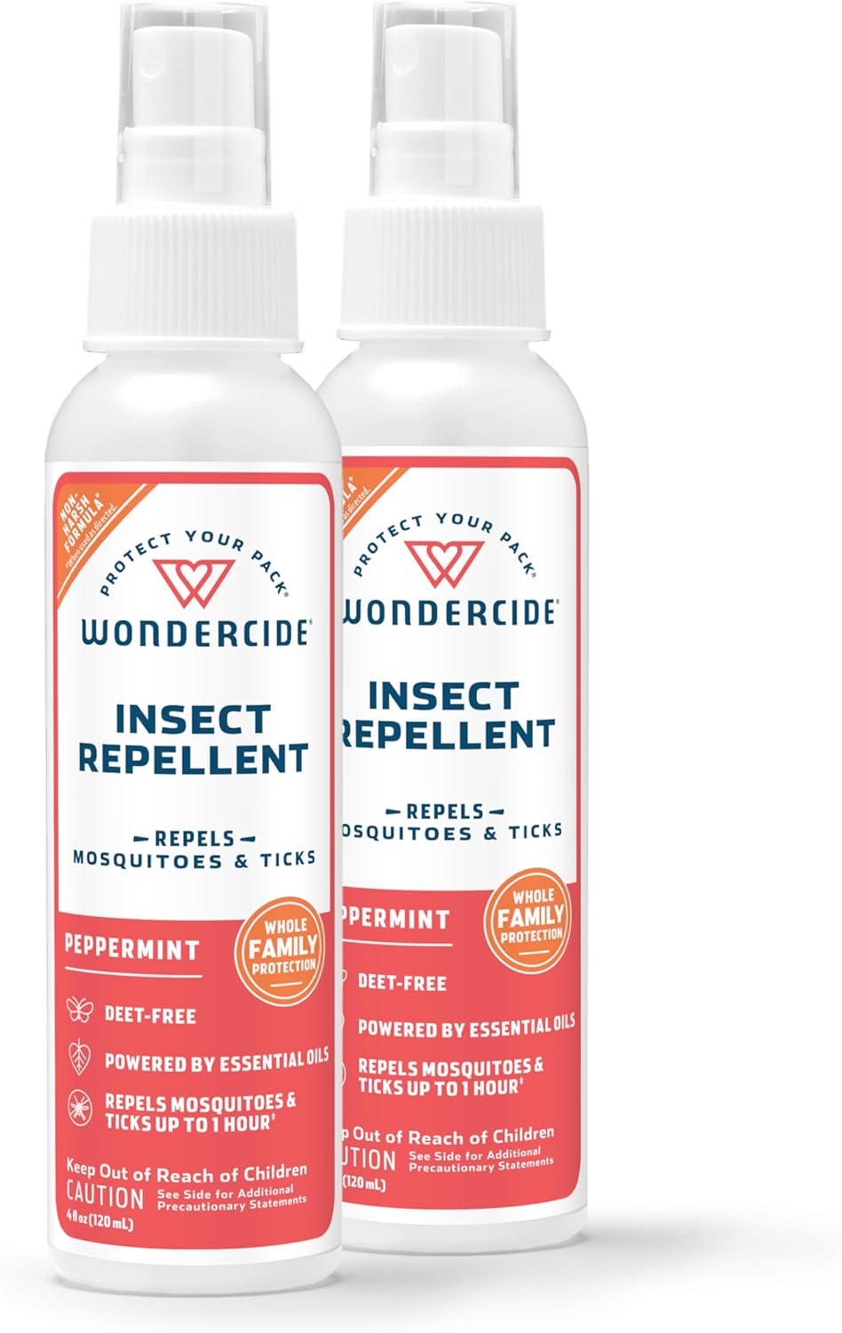 Wondercide - Mosquito, Tick, and Insect Repellent with Natural Essential Oils - DEET-Free Bug Spray and Killer - Safe for Family - Peppermint 2-Pack of 4 oz Bottle