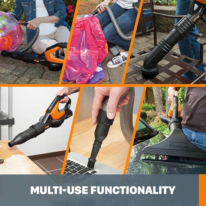 WORX WG545.9 20V Cordless Leaf Blower, Electric Blowers for Lawn Care with 120 MPH & 2.7 Lbs, Long Nozzle Design for Narrow Spaces with Cleaning Attachments, Battery & Charger Not Included