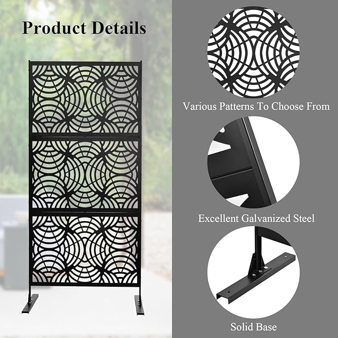 6.5FT Outdoor Metal Privacy Screen, Outdoor Privacy Panels, Freestanding Privacys Fence with Sturdy Stands, Durable Steel for Patio for Courtyard, Balcony, Garden and Other Indoor Places