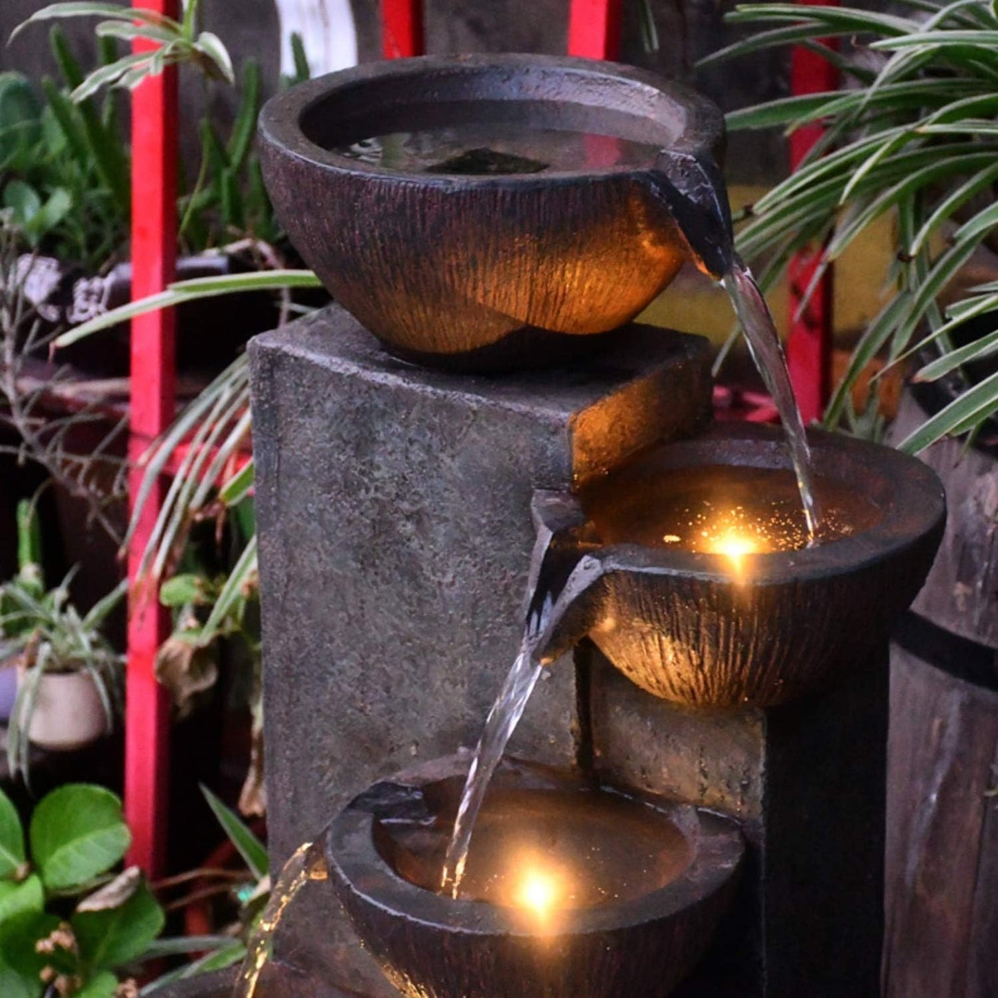 SunJet 5-Tier Outdoor Water Fountain Resin Fountain Decor with LED Lighting Natural Polyresin Looking Stone Decor for Garden Patio Fold Court Yard Deck 12.99" L x 13.78" W x 39.76" H