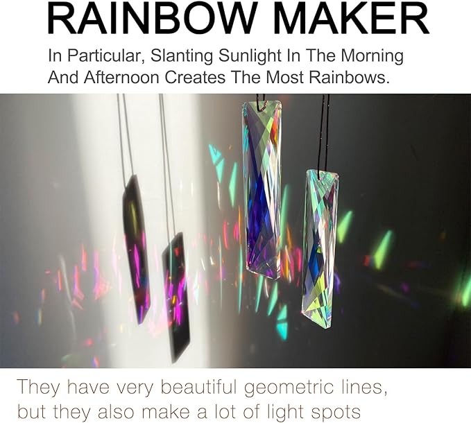 STINO 5" Large Hanging Prism Suncatcher for Window, Rectangle Crystal Stick Rainbow Maker Garden Pendant Sun Catcher Ornament (1, Net Rectangle ABColor 2Pcs)