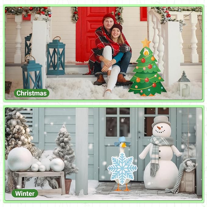 Sanwuta 8 Set Holiday Goose Outfits Christmas Valentine's Day All Seasons Lawn Porch Goose Clothes Costume for 23" Cement Statue Garden Patio Outdoor Decoration