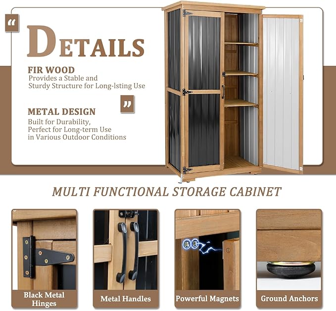 Outdoor Storage Cabinet with Shelves Outside Storage Shed Weather-Resistant with Waterproof Roof, Patio Pool Garden Garage Storage Cabinet Tool Organizer