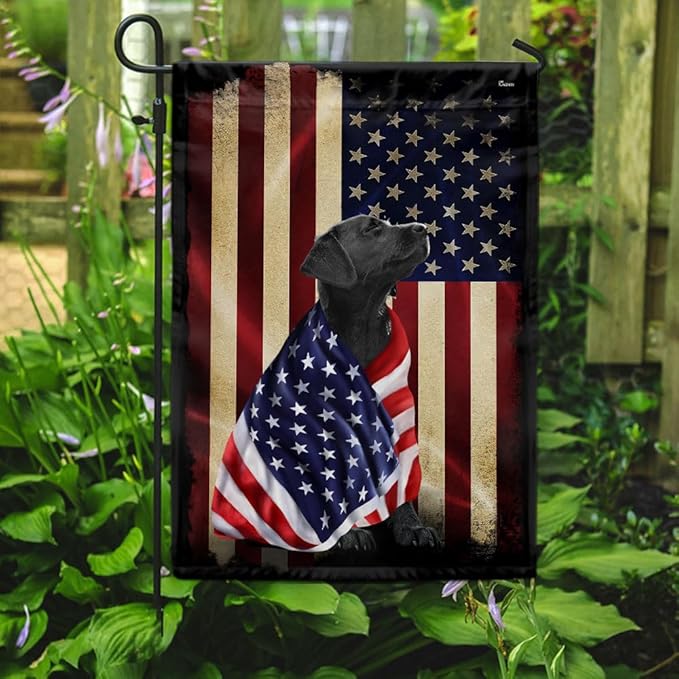 FLAGWIX Black Labrador Retriever Flag, Outdoor Labrador Decorations - 4th of July Decorations Outdoor, Garden Flag (11.5" x 17.5") - Heavy-duty Canvas Labrador American Patriot Flag, Dog Garden Decor