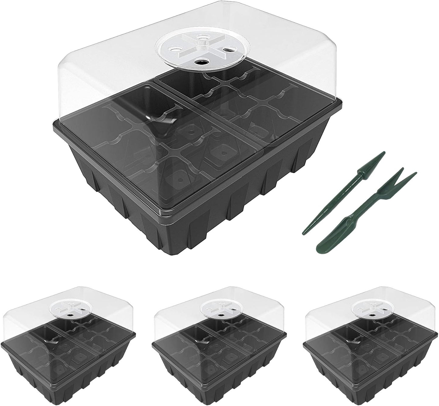 Gardzen 3 Pack Seed Starter Tray Germination Kit, Seed Starter Kit with Adjustable Humidity Dome, Plant Growing Kit 6.6" x 4.5" (12-Cell per Tray), Clear
