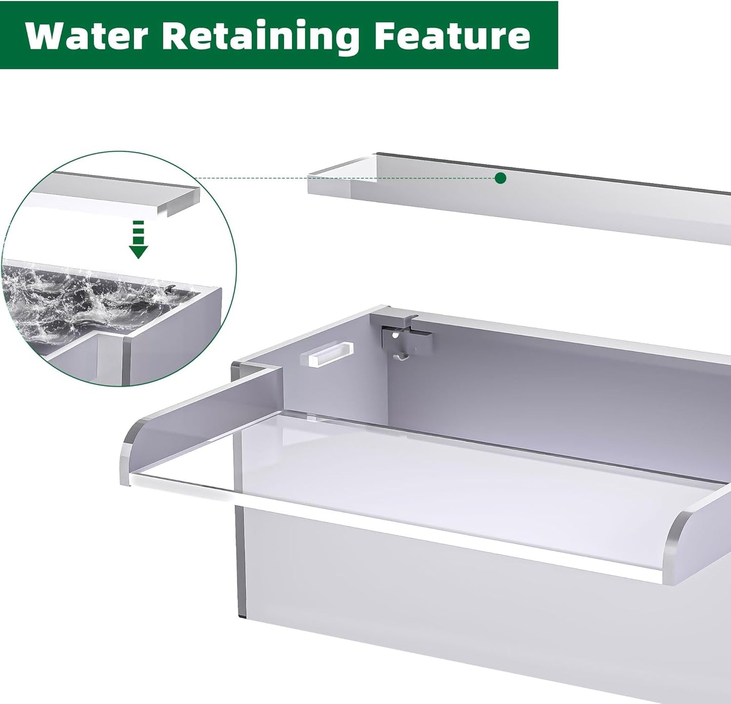 Pool Fountain, LONGRUNNEW Transparent Acrylic Pool Waterfall Spillway, 11.8 Inches Pool Water Feature for Garden Patio, Backyard Koi Pond Decor