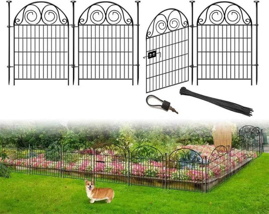 Tall Garden Fence with Gate, 40 Inch(H) 4 Panels Dog Fence Outdoor for Yard, Total Length 8.8 Ft Metal Decorative Fences│Patented
