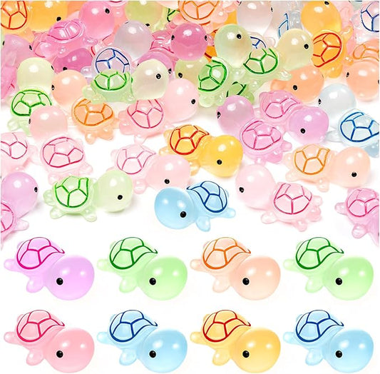 102PCS Luminous Mini Resin Turtles Sea Turtles Figurines Glow in The Dark, Cute Tiny Turtles Bulk for Cake Toppers Ocean Animal Theme Decor Garden Micro Landscape DIY Hidden Game (6 Colors)