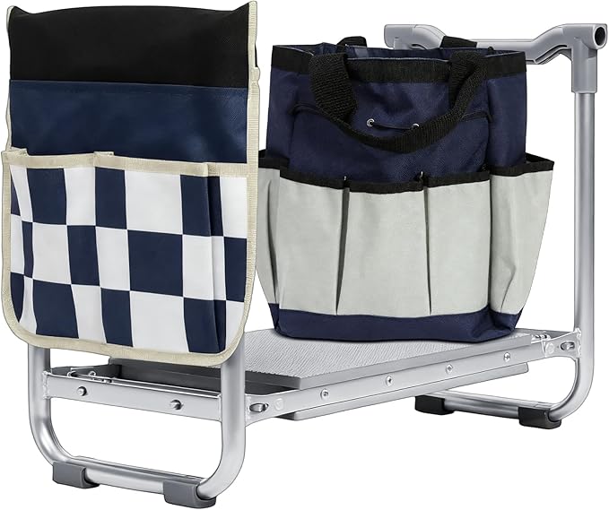 Garden Kneeler and Seat, Wider Thicker Kneeling Pad, Heavy Duty Garden Stool Includes Gardening Tools Pouch and Bag, Convertible Garden Bench Kneeling Chair/Gifts for Parents Women Seniors