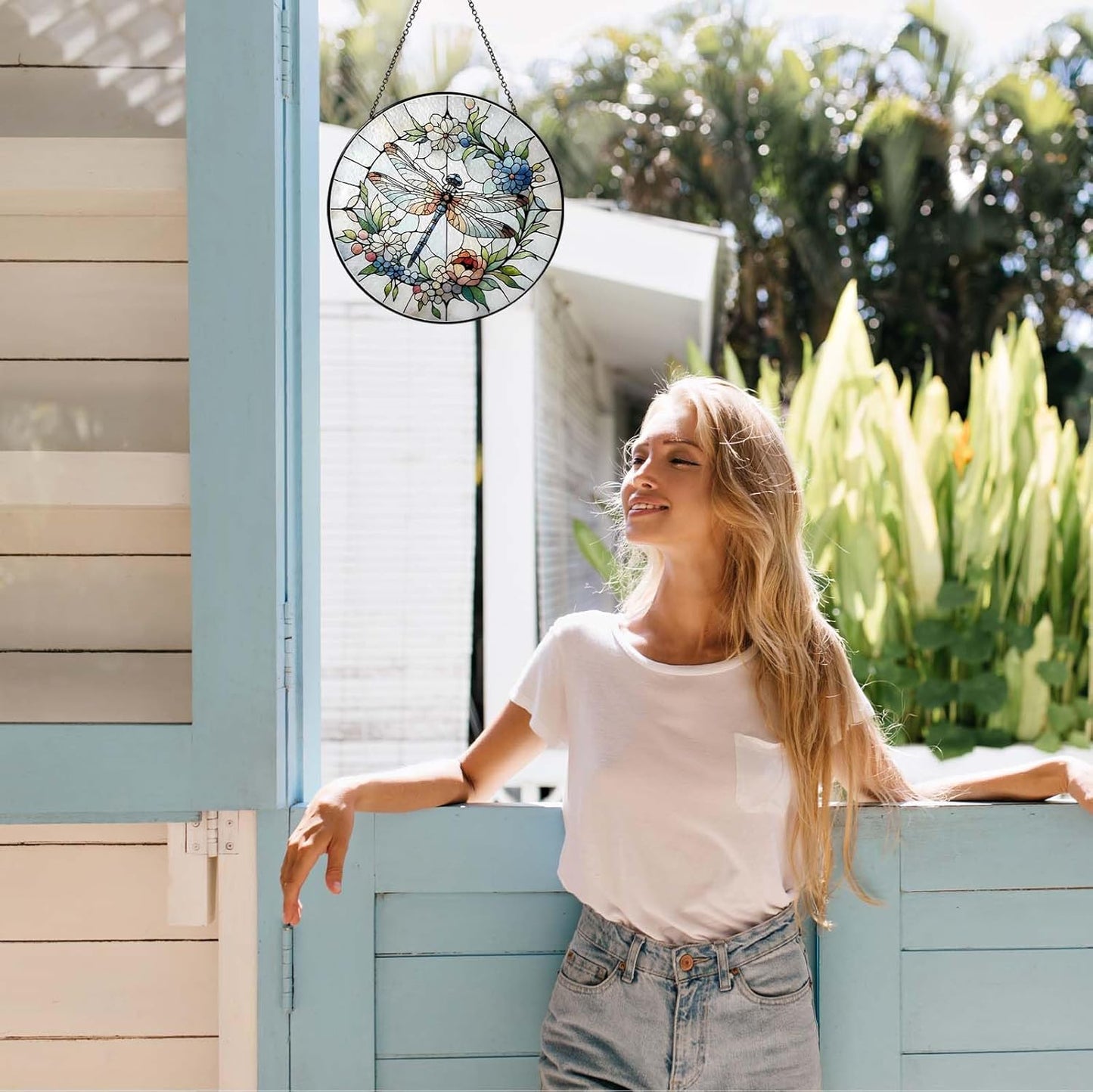 Dragonfly Sun Catcher Stained Glass Window Hanging Sun Catchers Indoor Window Dragonfly Gifts for Women Wall Decor Handmade SunCatcher Decoration for Garden Home Housewarming Gifts