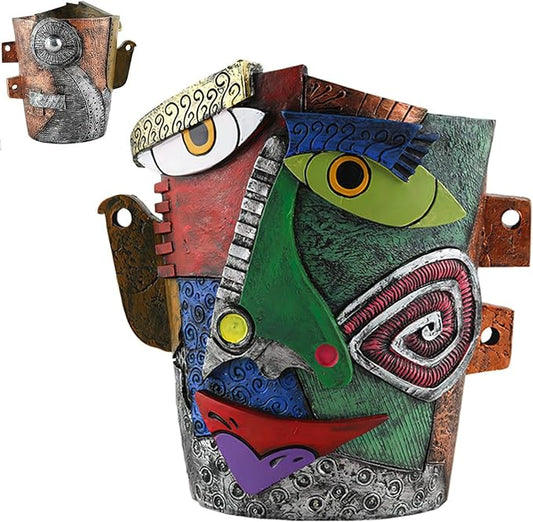 Picasso Flower Pot Colorful Face Art Abstract Resin Flower Pot Unique Face Flower Pot Head Planter for Indoor Outdoor Plants Patio Home Art Decoration (Frown)