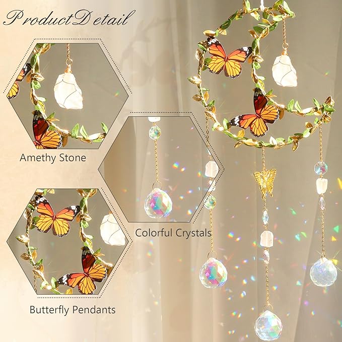 Suncatcher - Moon Crystal Sun Catcher Window Hanging, White Stone Good Luck Charms Gifts for Women Chrismas Thanksgiving Birthday Crystal