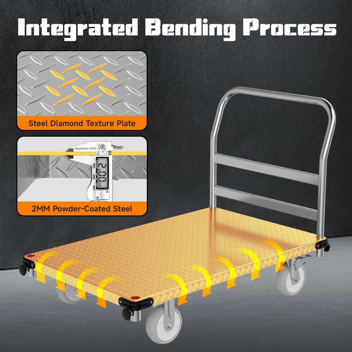 Platform Truck 3000LBS Capacity Industrial Flatbed Cart with 2 Detachable Handels, 44" x 28" Push Dolly with 6" Rubber Swivel Wheels, Heavy Duty Flat Cart Hand Truck for Industrial and Commercial