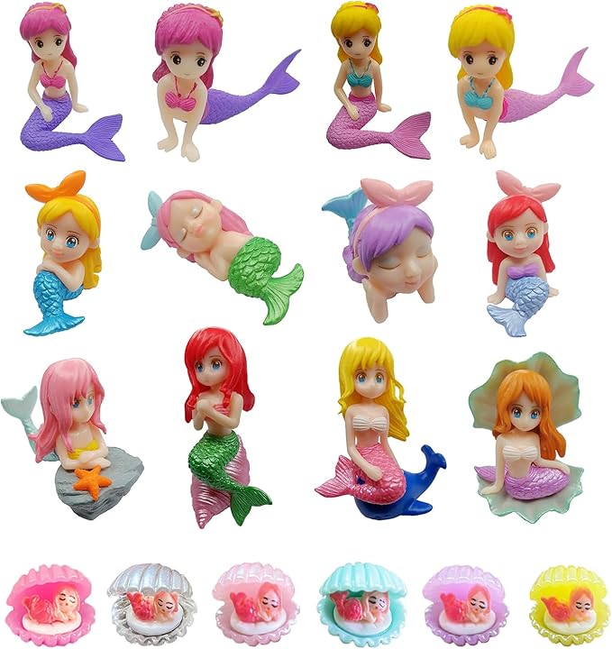 18 Pcs Miniature Mermaid Figurines,Mini Mermaid and Mini Sleeping Mermaid in Shell for Cake Decoration Home Terrarium Decoration DIY Crafts