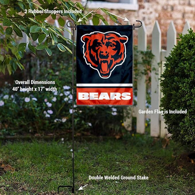WinCraft Chicago Bears Bear Head Garden Flag with Stand Holder