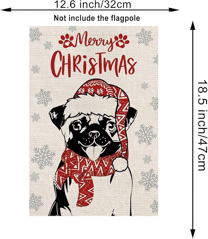 Seasonal Garden Flags Pug Dog Double Sided Flags Set of 11 Holiday Farmhouse Indoor Outdoor Yard Lawn Christmas Gifts Decorations 12.5x18 Inch