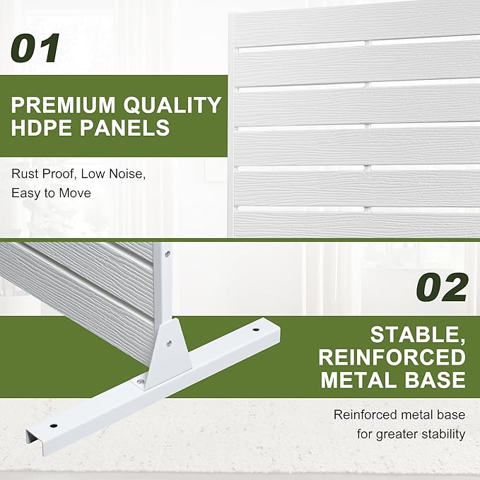 NicBex Privacy Screen Outdoor Freestanding Privacy Screen Fence, 72" H Fence Panels with Metal Stand, HDPE Indoor Decorative Divider for Pool, Garden, Apartment, Bathroom, White