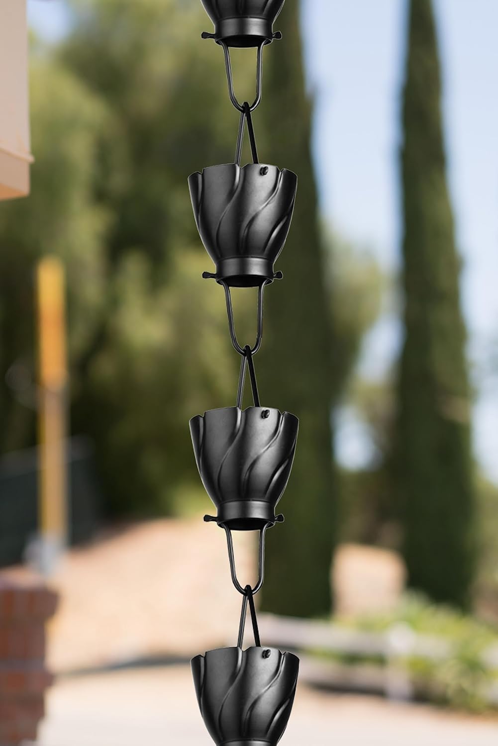 Monarch Rain Chains Aluminum Akira Rain Chain, 8.5 ft Black Powder Coated Aluminum Decorative Rain Catcher Chain for Gutters, Black Aluminum Rain Gutter Replacement Downspout