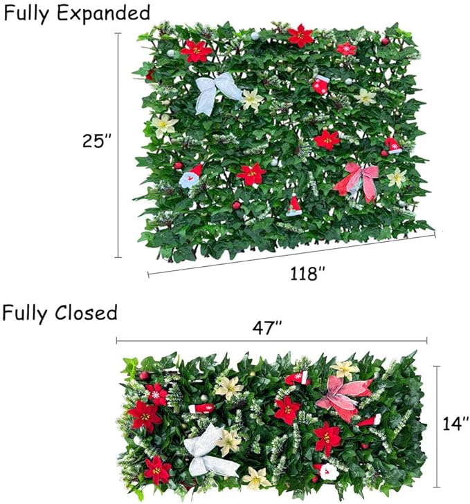 Expandable Fence Privacy Screen for Balcony Patio Outdoor,Decorative Faux Ivy Fencing Panel,Artificial Hedges (Single Sided Leaves) (1, Christmas-Ivy)
