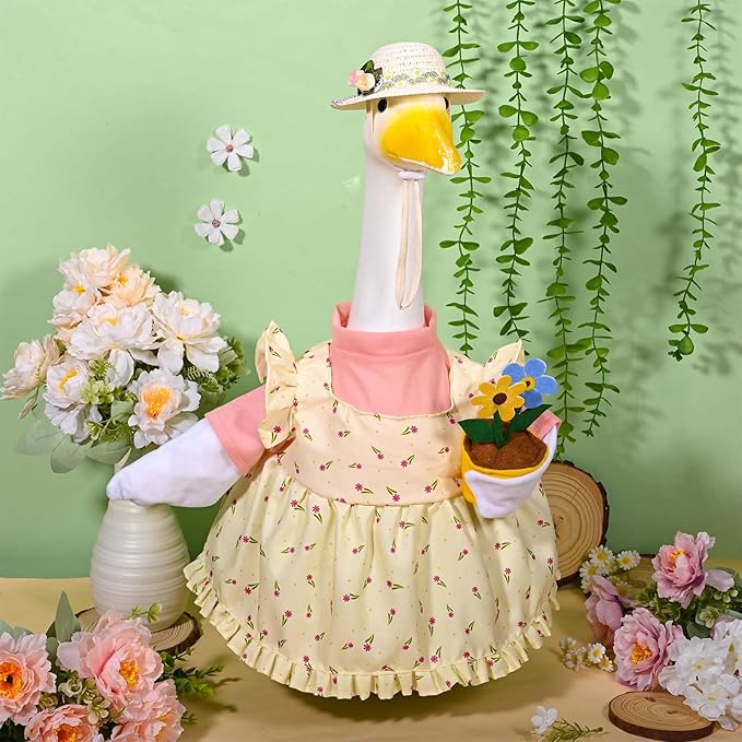 Gardener Porch Goose Outfits Spring Goose Outfit Cute Lawn Porch Goose Clothes Fits 23" Cement Plastic Goose Statue for Outdoor Garden Yard Patio Art Decor(Style2)