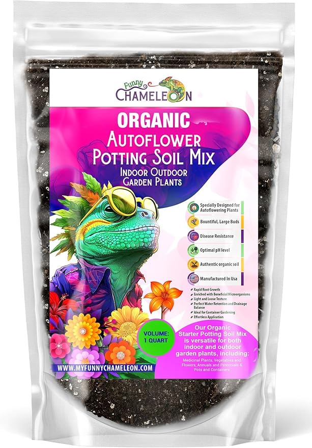 Organic Autoflower Potting Soil Mix – Ready-to-Use Living Soil, No Fertilizers Needed – Balanced Nutrients, Light Texture, Excellent Drainage, Boosts Germination & Root Growth (1 Quart)
