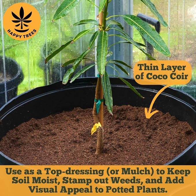 Happy Trees Coco Coir Loose Coconut Fiber Growing Medium, Potting Mix, Seed-Starting, Premium Quality, Triple-Washed for Low Salt/EC, pH Balanced, Peat-Free, Organic, 9 Quarts (10L)
