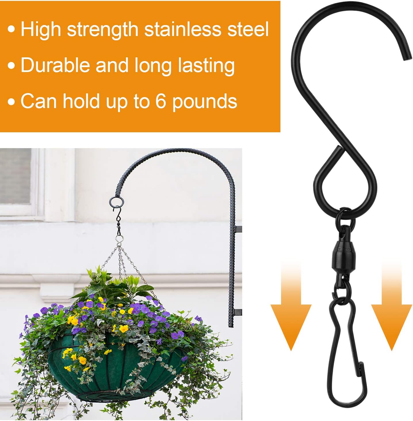 KUUQA 20 Pack Swivel Hooks Clips Wind Spinner S Hook Clips Hanging Wind Chimes Crystal Twisters Party Supplies (Black)