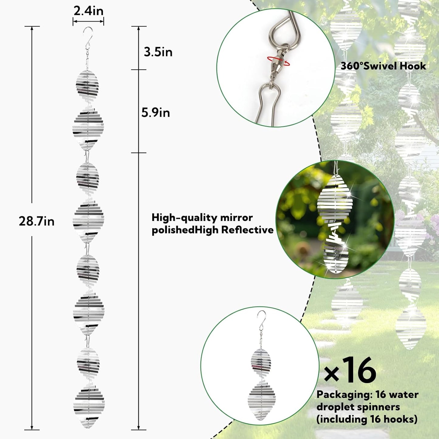 16Pack Metal Bird Reflector, Shining Windmill for Outdoor Garden Decoration, Preventing Fear Birds from Approaching Fruit Trees Outside The Courtyard Porch