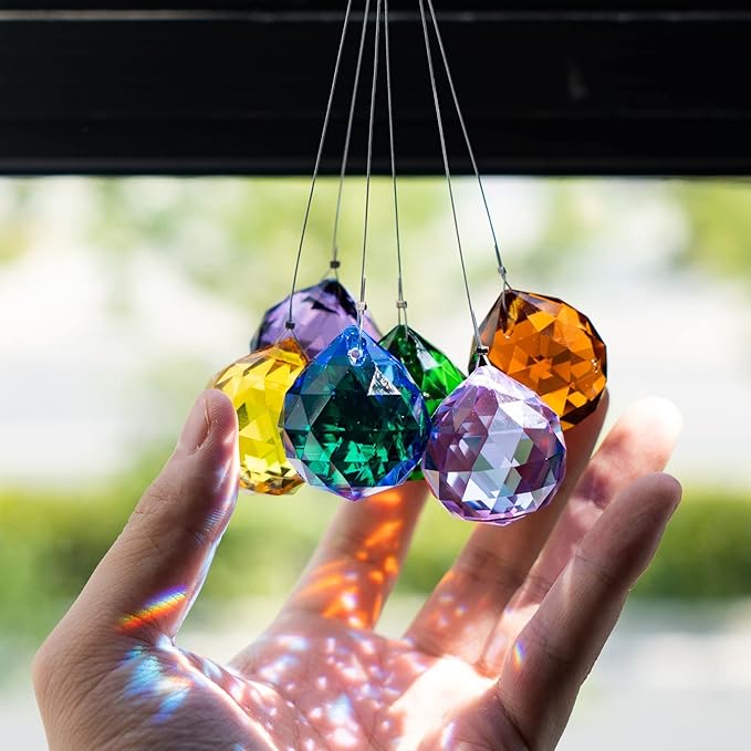 15pcs Crystal Ball Prism 30mm Handmade Feng Shui Faceted Decor Rainbow Maker(Multi-Color)