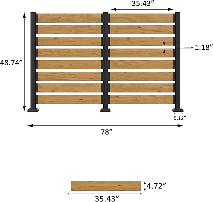 MUPATER 49'' H×78'' W Outdoor Fence Privacy Screen, No Dig Wooden Privacy Screen for Hard Ground and Soil, 2 Way to Use, Aluminum Post, Privacy Fence Panel, Air Conditioner Fence,Natural (2 Panels)