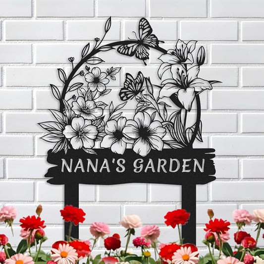 Personalized Metal Flower Garden Sign with Stake,Butterfly Garden Decor for Outdoor,Patio Yard Decor,Gifts for Gardeners style 7