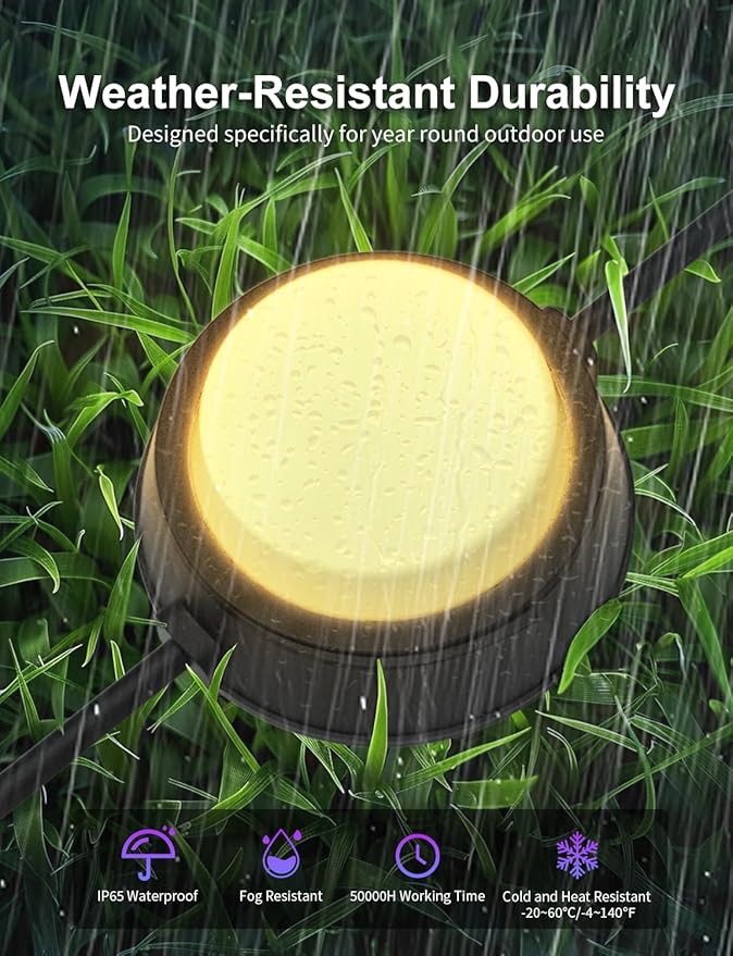 APPECK Smart Outdoor Ground Lights 15 Pack, 32FT RGBW Color Changing Pathway Lights Wired, IP65 Waterproof Landscape Lighting, for Path Yard Lawn Patio Holiday Party Decor, with App & Alexa Control