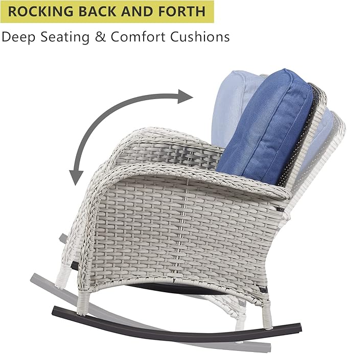 HUMMUH Patio Wicker Rocking Chairs Set of 2 Rattan Outdoor Rocking Chairs for Front Porch Garden Backyard Lawn Balcony Weather Rocker Chair with Side Table