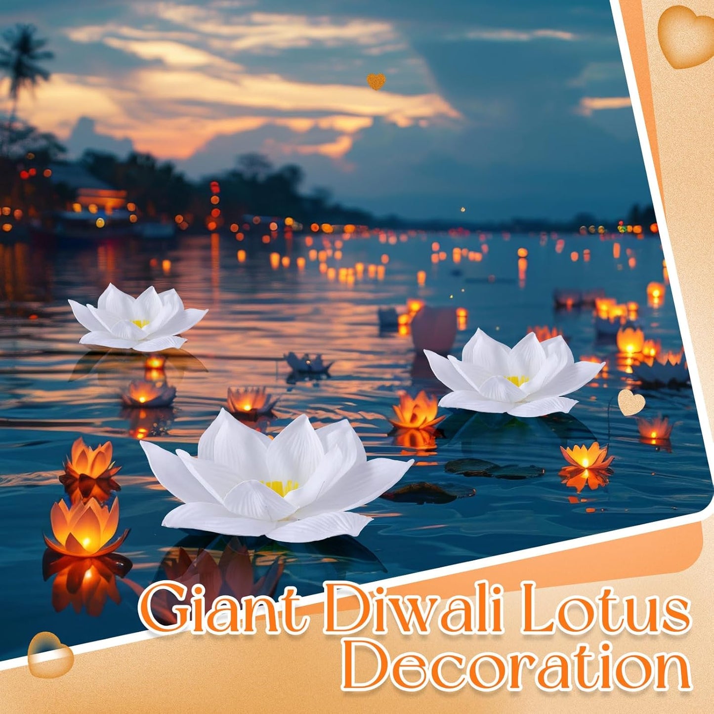 Havawish 3 Pcs Diwali Lotus Decorations for Pooja Giant Foam Lotus for Indian Pooja Decor Wedding Backdrop Home Wall Garden Pond Decor, 3 Different Size 15.75"/ 19.69"/ 23.62"
