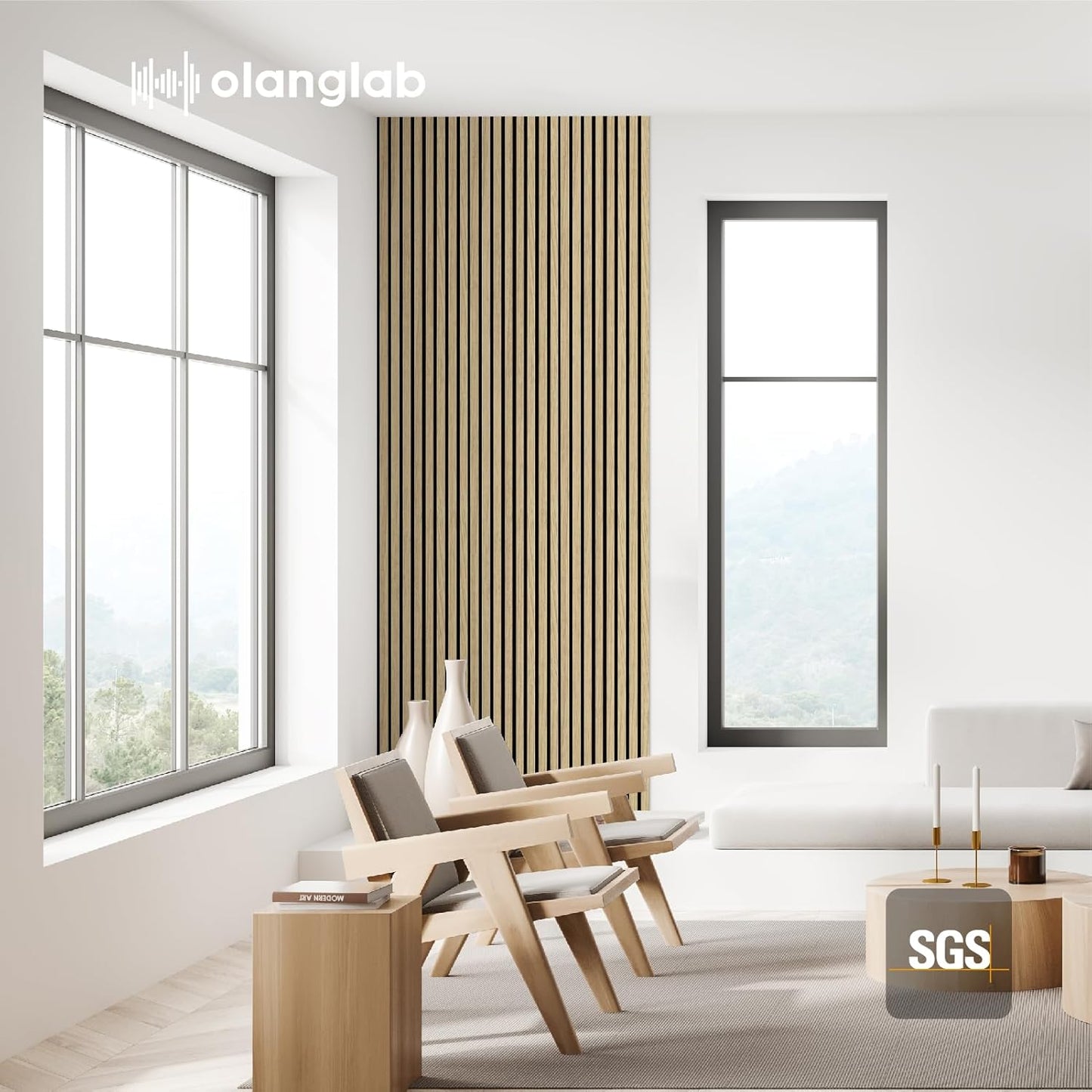 Olanglab Wood Slat Wall Panels 4 Pack, Wooden Acoustic Wall Panels, 94.5"x12.6" Each 3D Wall Panels for Interior Wall Decor (Warm Oak-Extendo Trio)