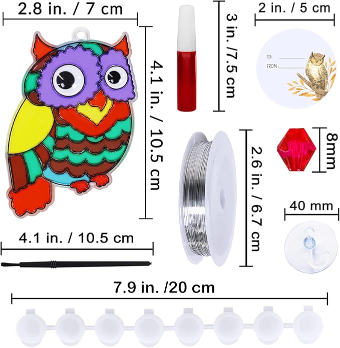 Winlyn 24 Sets Owl Suncatchers Ornaments Decorations DIY Window Paint Art Suncatchers Owl Craft Kits Sun Catchers for Kids Home Classroom Winter Holiday Season Fall Christmas Activities Party Favors