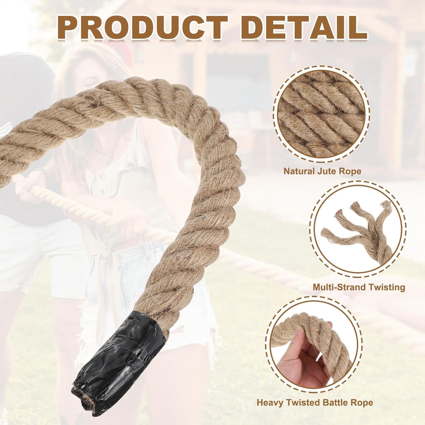 MECCANIXITY Jute Rope 1.4 Inch x 66ft, Thick Twine Rope Ropes Braided Jute Twine Natural Brown Burlap Cord String Heavy Twisted with Tapes for Decorative Crafts Railing Swing Tug of War